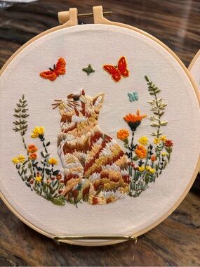Handmade 8” embroidery hoop art. For the cat lovers in your life